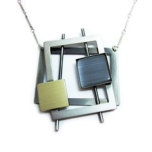 Two-tone Square design Grey Catsite Necklace by Christophe Poly
